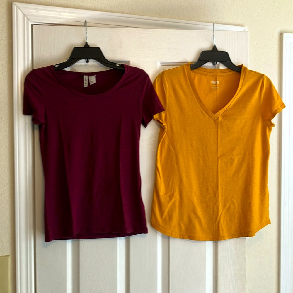 Bundle of women’s t-shirts: divided wine, red & Mossimo mustard yellow v-neck S